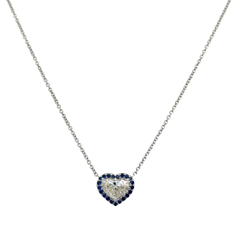 zodiac sign necklace for women -Diamond Heart and Sapphire Necklace in 18k White Gold