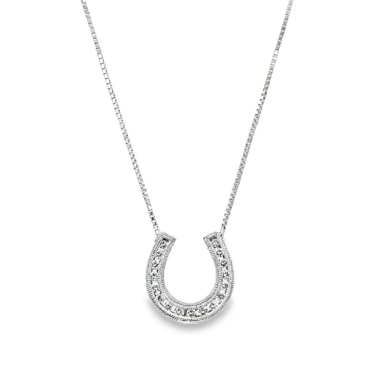 boho style necklace for women -Diamond Horseshoe Necklace in White Gold