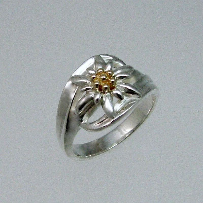 silver stacking rings for women -Edelweiss Ring w/14K Yellow Center