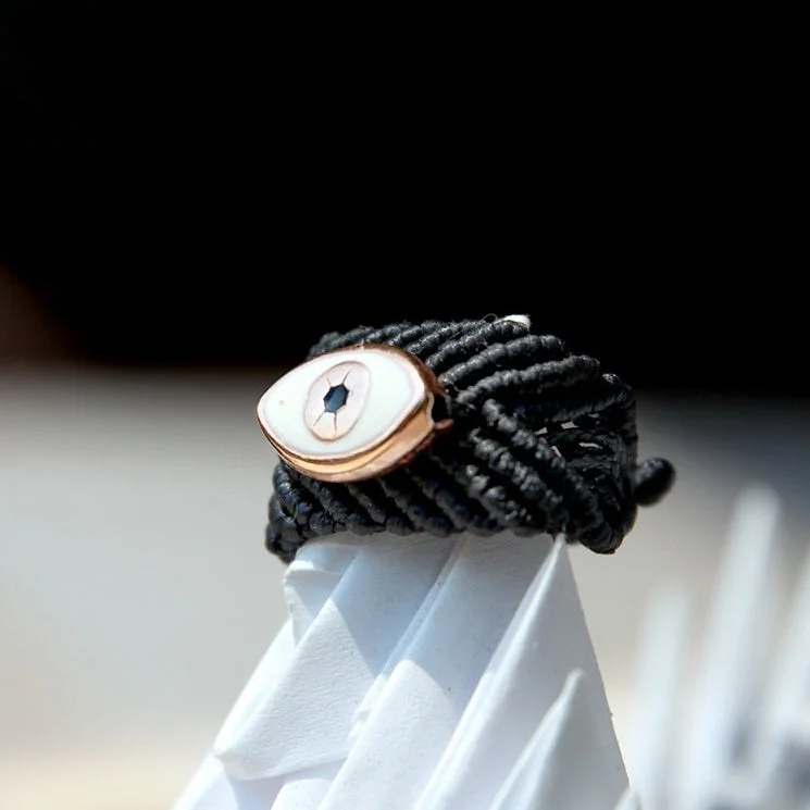 simple silver ring for men -Macrame | Black | Ring