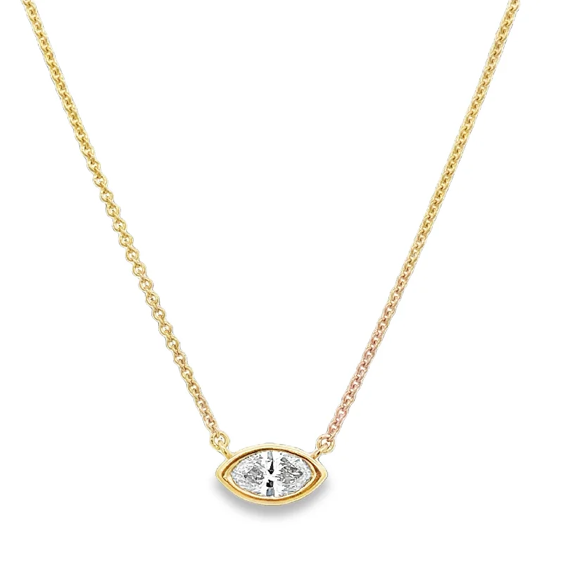 elegant pearl necklace for weddings -GIA 1.0 ct. Marquise Cut Diamond Necklace in Yellow Gold