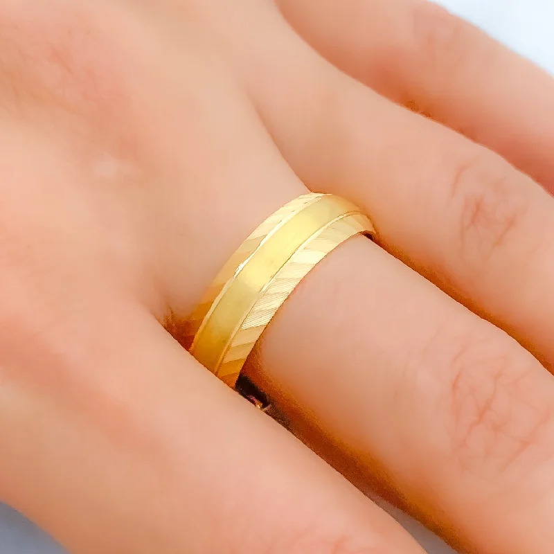 rose gold ring for women -Artistic Brushed Gold 22k Gold Band