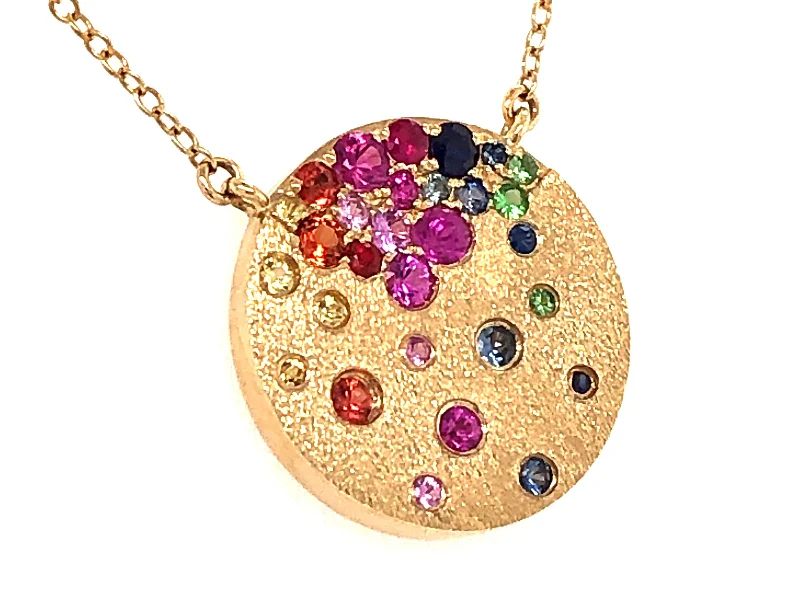 gold nameplate necklace for women -Lady's Yellow 14 Karat Satin Necklace Length 18 0.62tw Round Sapphires & Tsavorite