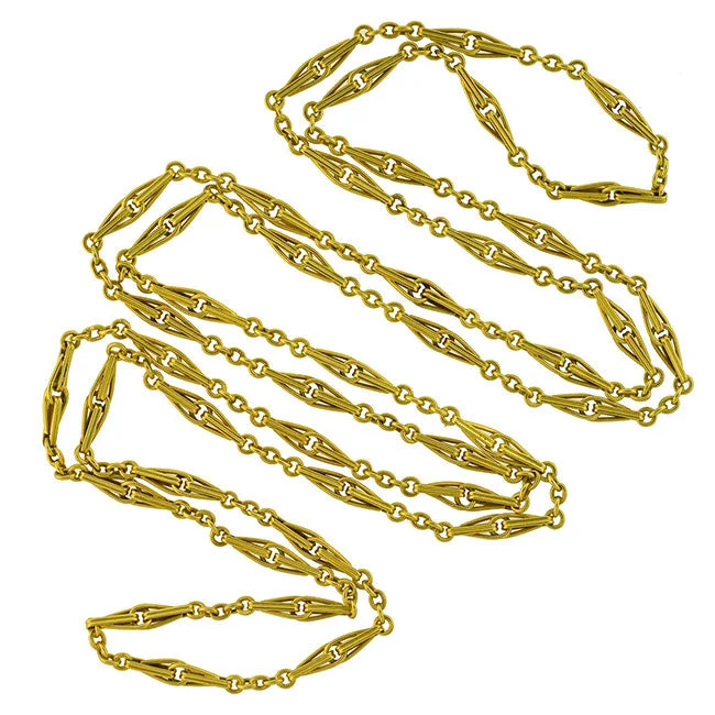 trendy gold choker necklace -Late Victorian French 18kt Yellow Gold Link Chain Necklace 52"