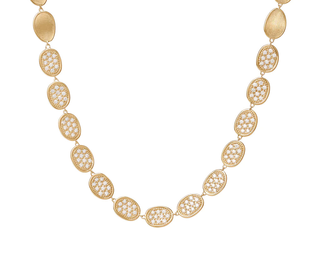 luxury gold necklace for special occasions -Marco Bicego Lunaria Collection Gold and Diamond Pave Link Collar Necklace