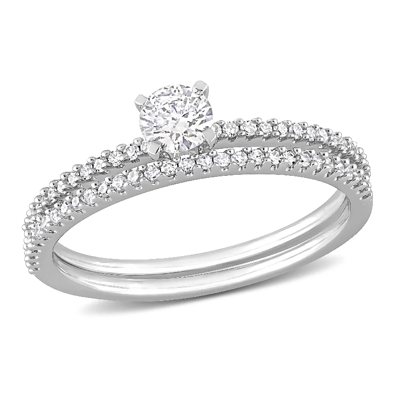 custom initial ring for women -Miadora 1/2ct TDW Diamond Solitaire Bridal Ring Set in 14k White Gold