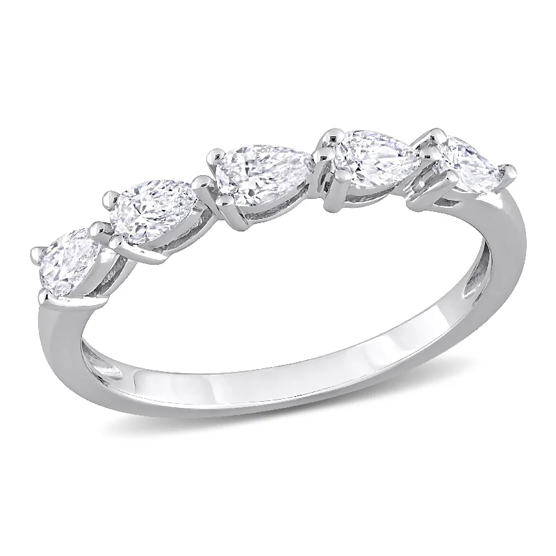 delicate gold ring for layering -Miadora 1/2ct TDW Pear Shape Diamond Semi-Eternity Ring in 14k White Gold