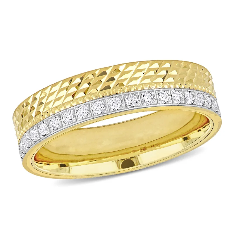 men’s wood inlay ring -Miadora 1/2ct TGW Cubic Zirconia Eternity Textured Wedding Band 14k Yellow Gold