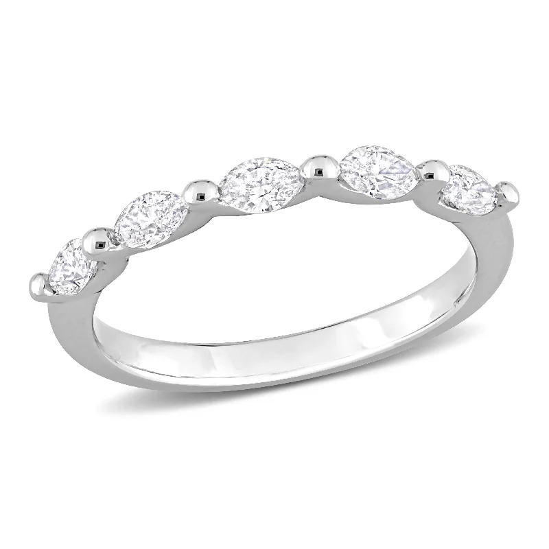 fashion ring for daily wear -Miadora 1/2ct TW Marquise Shape Diamond Semi-Eternity Band in Platinum