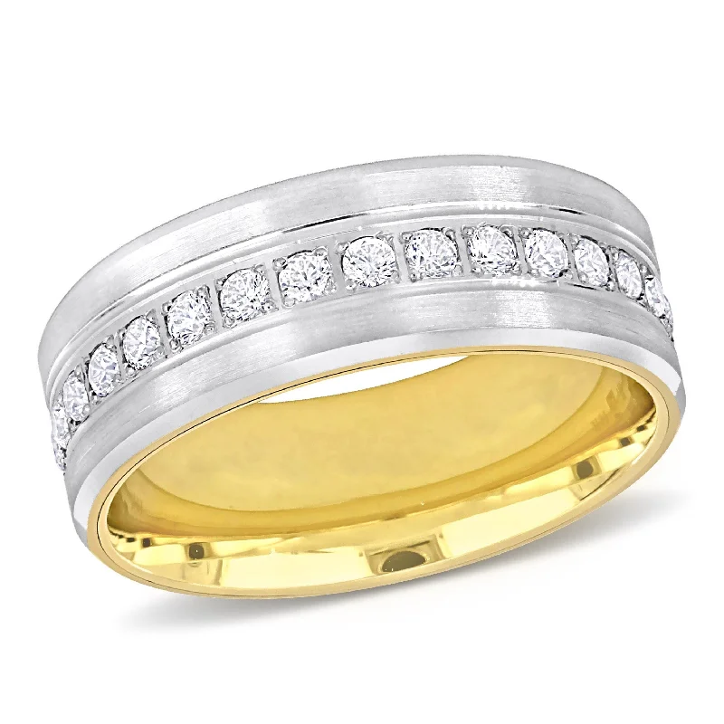 heart shaped ring for women -Miadora 1 3/4ct TGW Cubic Zirconia Eternity Wedding Band Two-Tone 14k Gold