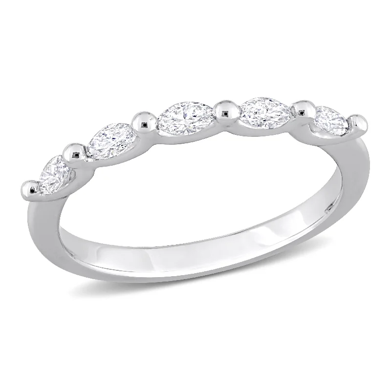 birthstone stacking rings for women -Miadora 1/3ct TW Marquise Shape Diamond Semi-Eternity Band in Platinum