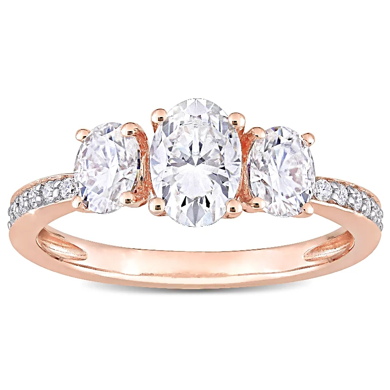 geometric ring for women -Miadora 1 4/5ct DEW Moissanite 3-Stone Engagement Ring in 10k Rose Gold