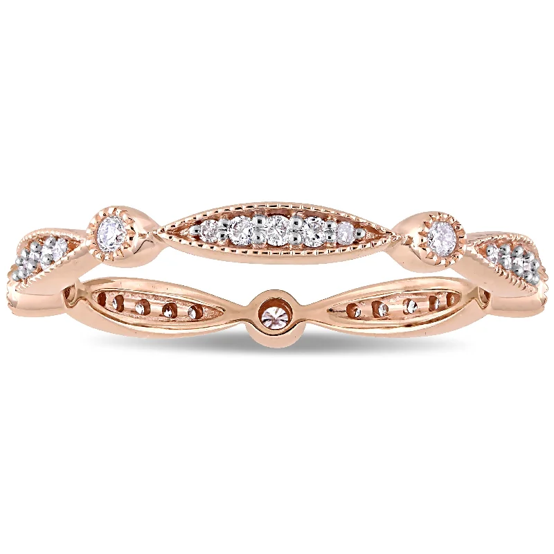 custom initial ring for women -Miadora 10k Rose Gold 1/4ct TDW Diamond Marquise Stackable Eternity Wedding Band Ring