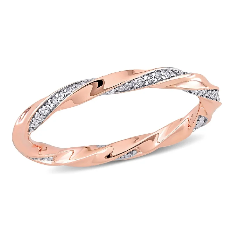 men’s signet ring with engraving -Miadora 10k Rose Gold 1/4ct TDW Diamond Twisted Stackable Eternity Band Ring