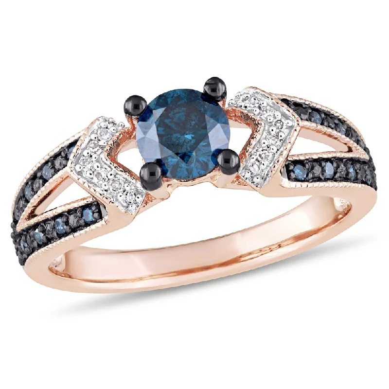 spinner ring for anxiety relief -Miadora 10k Rose Gold with Black Rhodium Blue & White Diamond Split Shank Ring