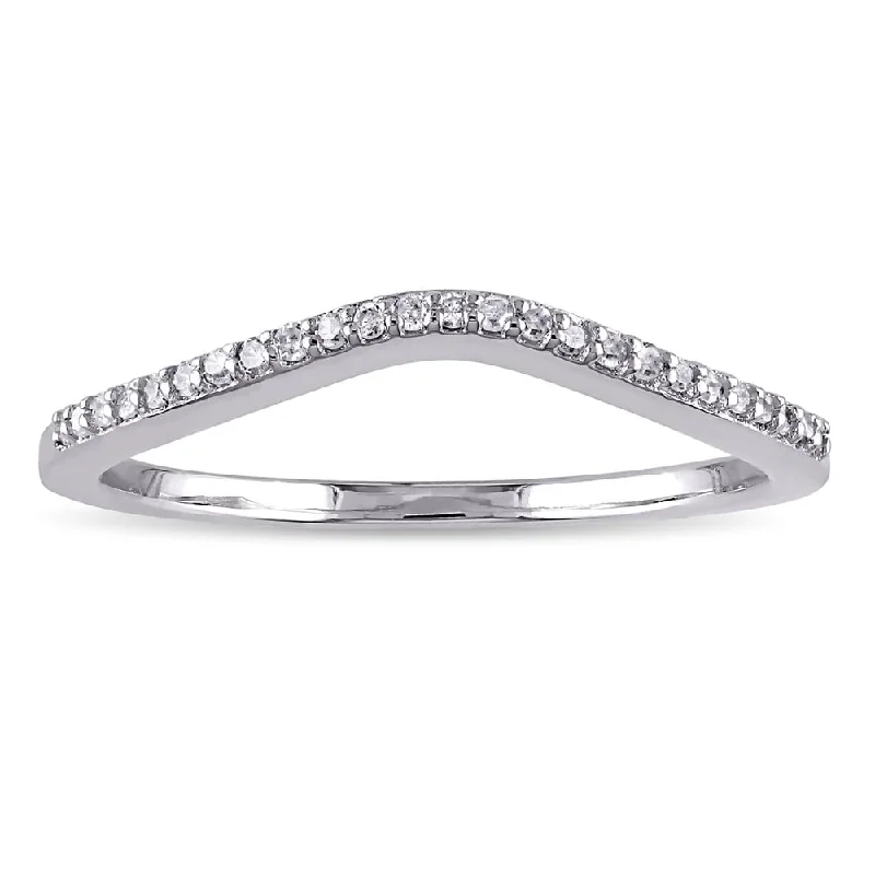 handmade gold ring for women -Miadora 10k White Gold 1/10ct TDW Diamond Contour Stackable Anniversary-style Wedding Band Ring