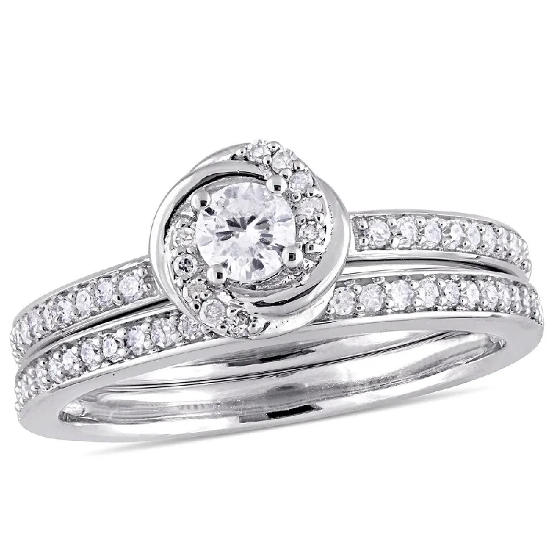 diamond engagement ring for women -Miadora 10k White Gold 1/2ct TDW Diamond Swirl Bridal Ring Set