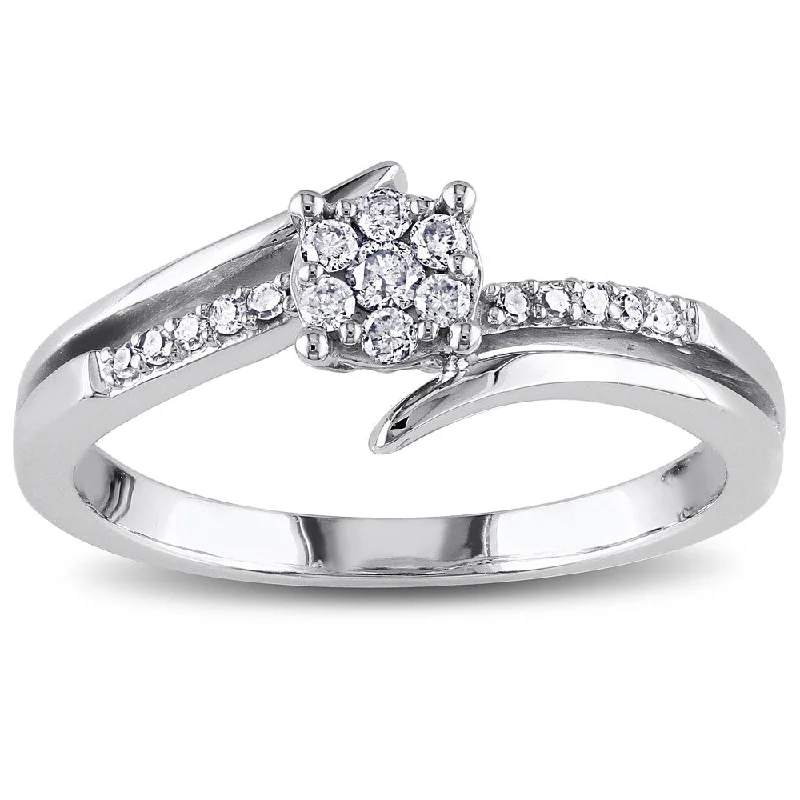 anniversary band for couples -Miadora 10k White Gold 1/5ct TDW Diamond Cluster Promise Ring