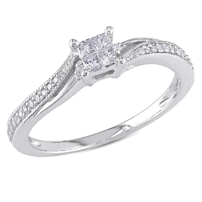 floral design ring for women -Miadora 10k White Gold 1/5ct TDW Diamond Ring