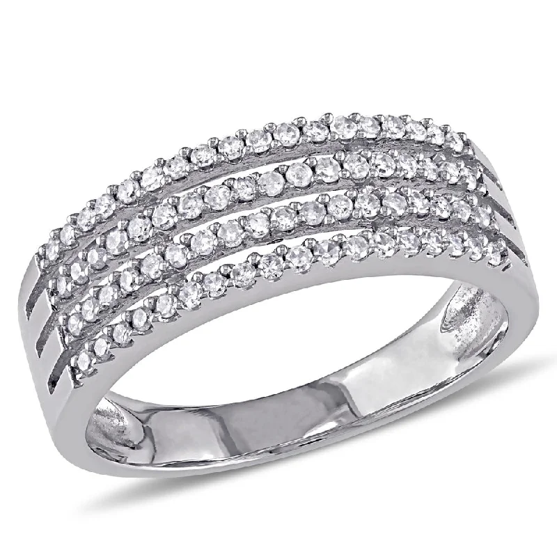 platinum wedding band for men -Miadora 10k White Gold 3/8ct TDW Diamond 4-Row Anniversary Band