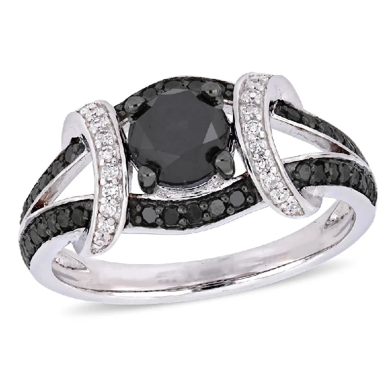 gemstone ring for women -Miadora 10k White Gold with Black Rhodium 1-3/8ct TDW Black & White Diamond Split Shank Ring