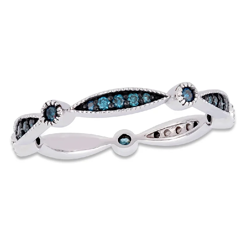 open band ring for women -Miadora 10k White Gold with Black Rhodium 1/4ct TDW Blue Diamond Eternity Band