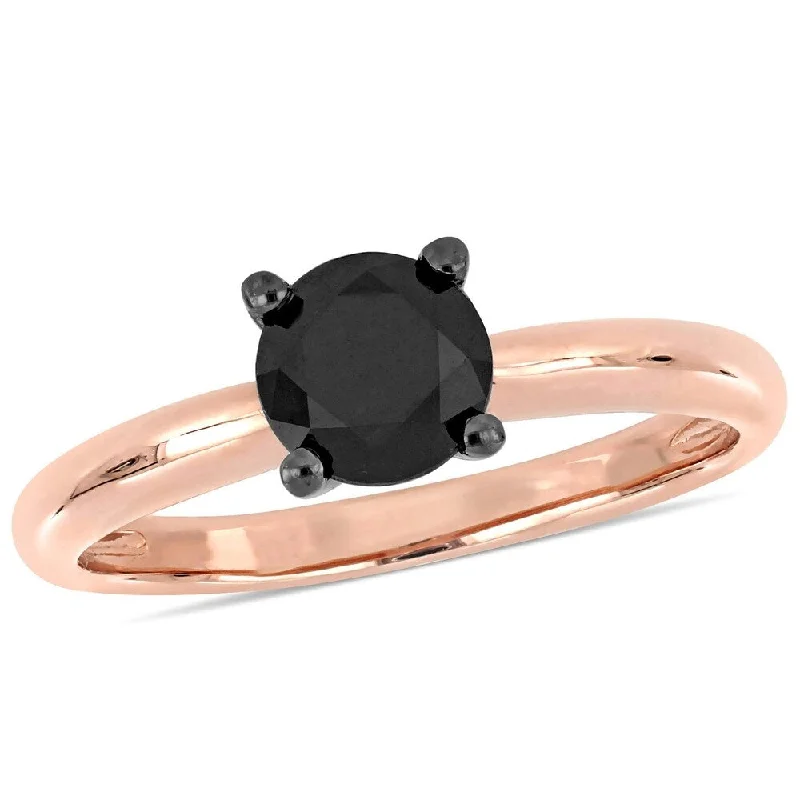 gothic style ring for men -Miadora 14k Rose Gold with Black Rhodium 1ct TDW Black Diamond Solitaire Ring