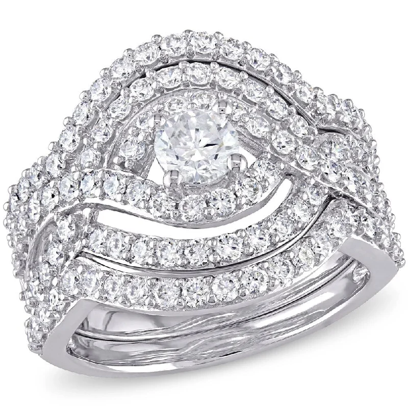 infinity ring for couples -Miadora 14k White Gold 1 1/2ct TDW Diamond 3-Pc. Bridal Ring Set