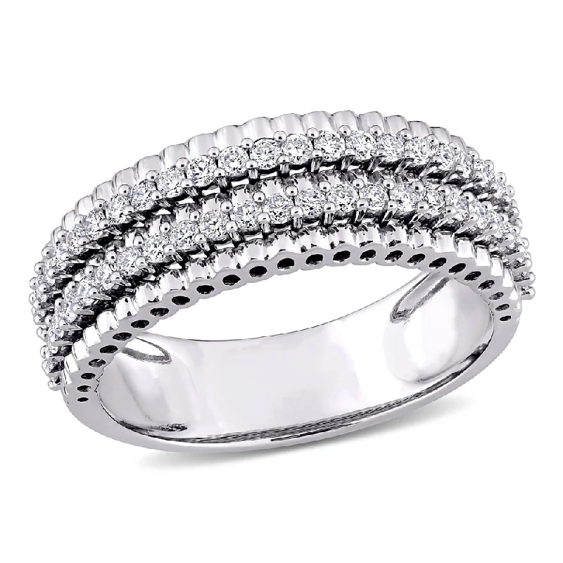 gothic style ring for men -Miadora 14k White Gold 1/2ct TDW Diamond Double Row Bead Eternity Band Ring