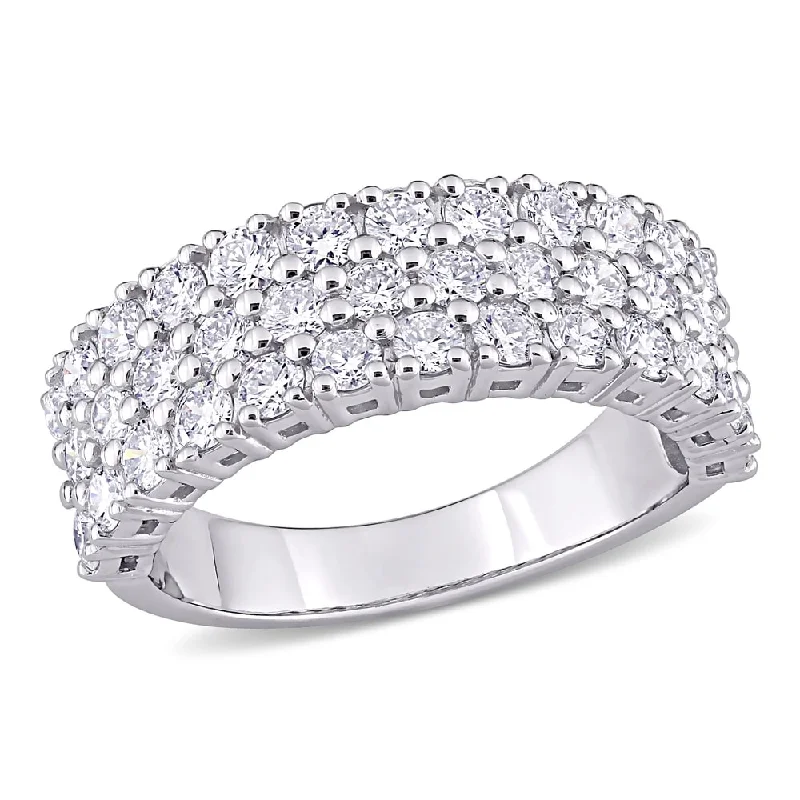 stackable rings for women -Miadora 14k White Gold 1 3/4ct TDW Diamond Triple-row Eternity Wedding Band Ring