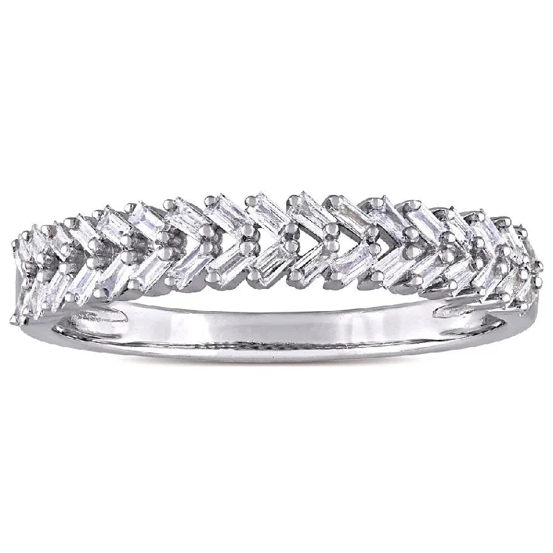 personalized stacking rings for women -Miadora 14k White Gold 1/3ct TDW Tapered Baguette Diamond Braided Design Band