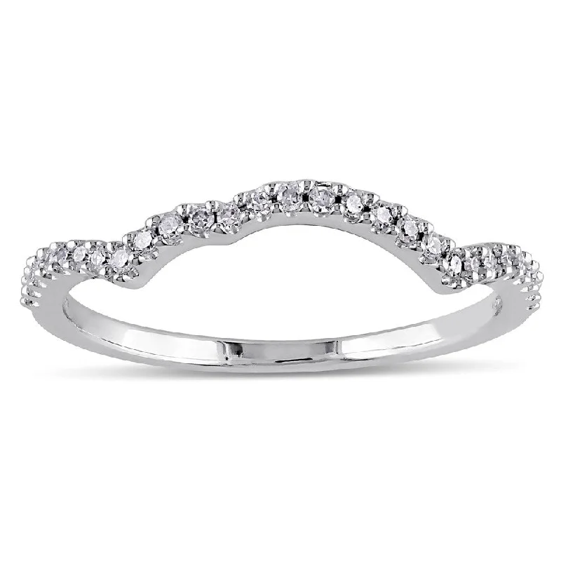 custom engraved wedding band for men -Miadora 14k White Gold 1/8ct TDW Diamond Curved Wedding Band