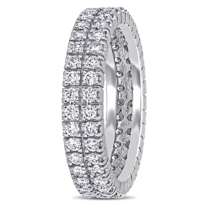 princess cut engagement ring -Miadora 14k White Gold 1ct TDW Diamond Double Row Eternity Band