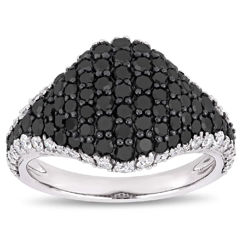 floral design ring for women -Miadora 14k White Gold with Black Rhodium 2 1/10ct TDW Black and White Diamond Cluster Ring