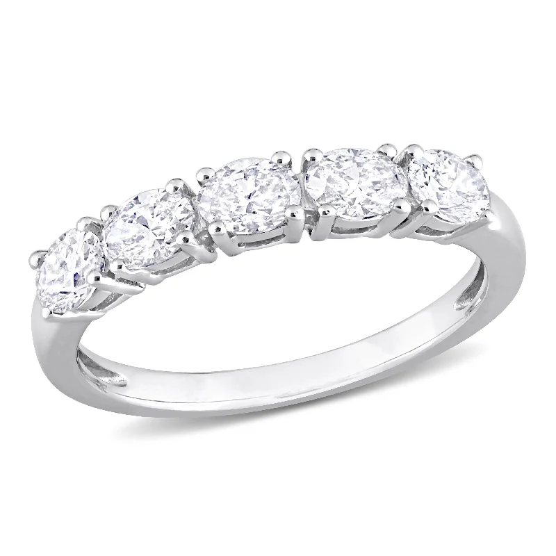 opal ring for women -Miadora 1ct TW Oval Cut Diamond Semi-Eternity Band in 14k White Gold