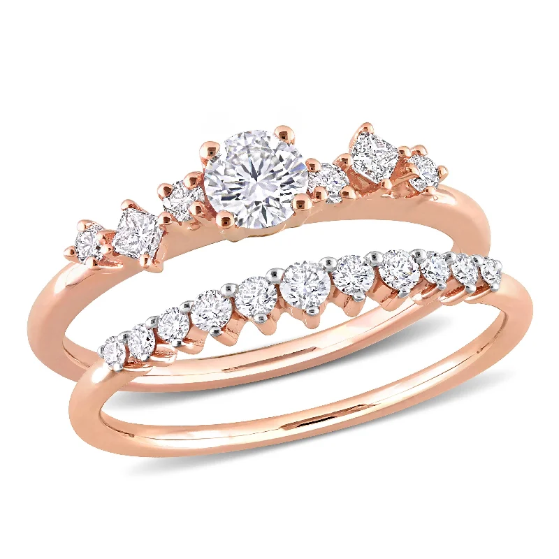 diamond wedding band for men -Miadora 3/4ct TDW Multi-Shape Diamonds Bridal Ring Set in 14k Rose Gold