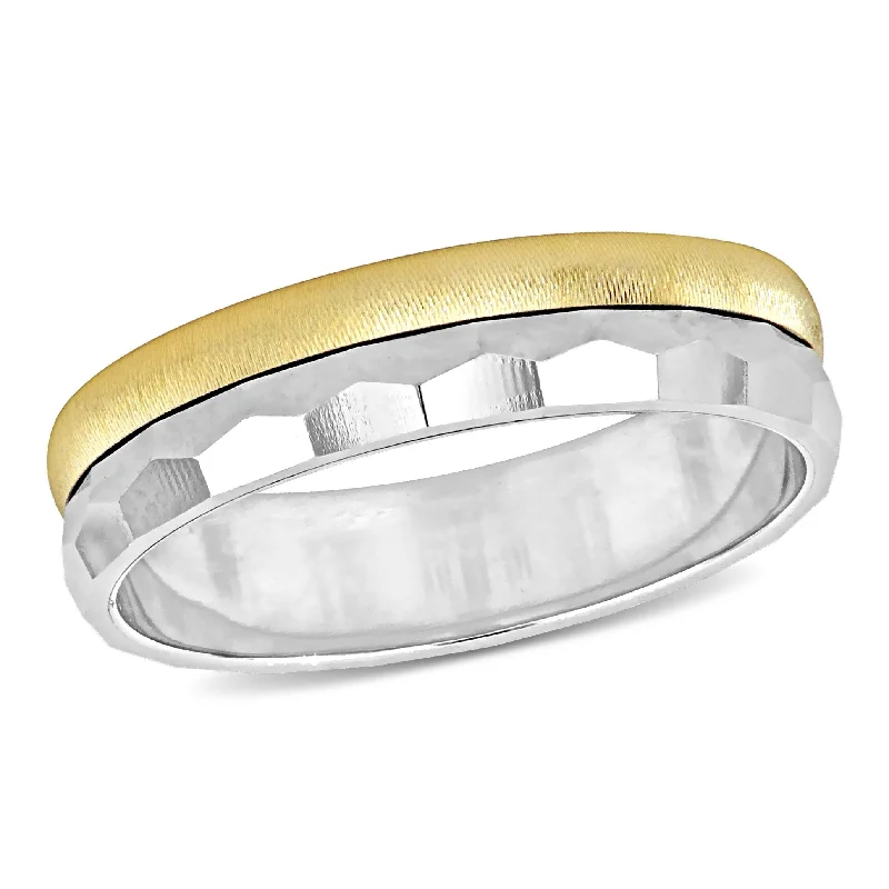 diamond eternity ring for women -Miadora 4.5mm Half Hammered Finish Wedding Band in Two-Tone 14k Gold