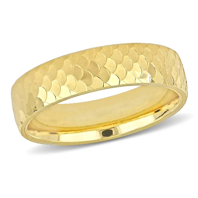 gold plated ring for women -Miadora 5mm Geometric Pattern Wedding Band in 14k Yellow Gold