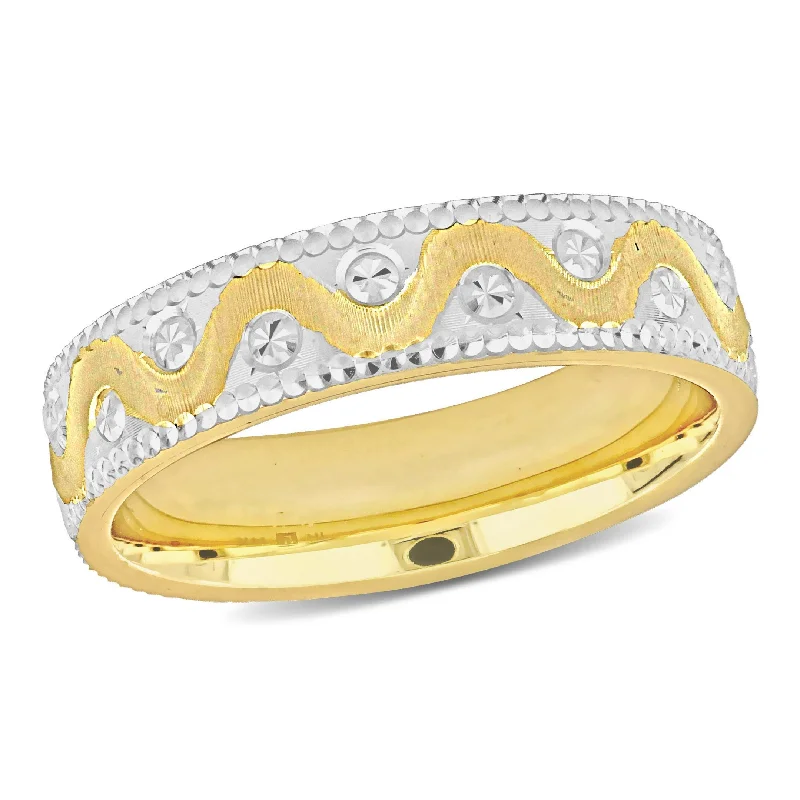 heart promise ring for girlfriend -Miadora 5mm Wave Design Wedding Band in Two-Tone 14k Yellow and White Gold