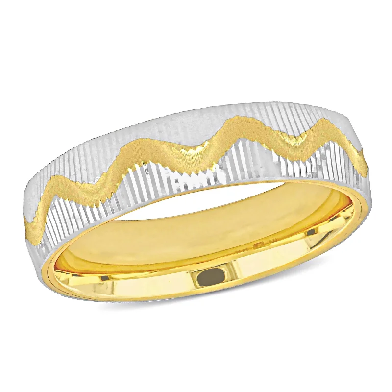 moonstone ring for women -Miadora 5mm Wave Design Wedding Band in Two-Tone 14k Yellow and White Gold