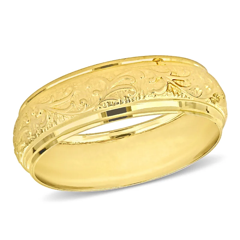 silver thumb ring for women -Miadora 6mm Antique Filigree Wedding Band in 14k Yellow Gold