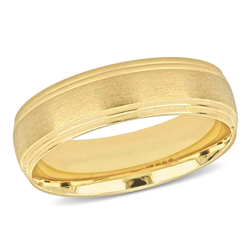 promise ring for girlfriend -Miadora 6mm Brushed Finish Beveled Edge Wedding Band in 14k Yellow Gold