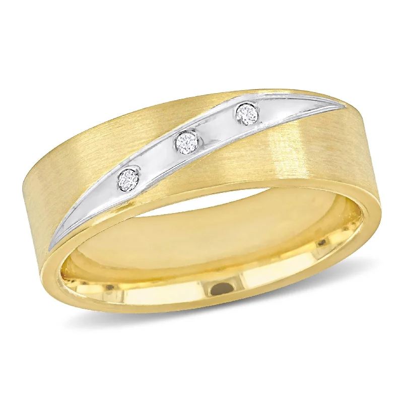 silver stacking rings for women -Miadora 6mm Brushed Finish Wedding Band in Two-Tone 14k Yellow and White Gold