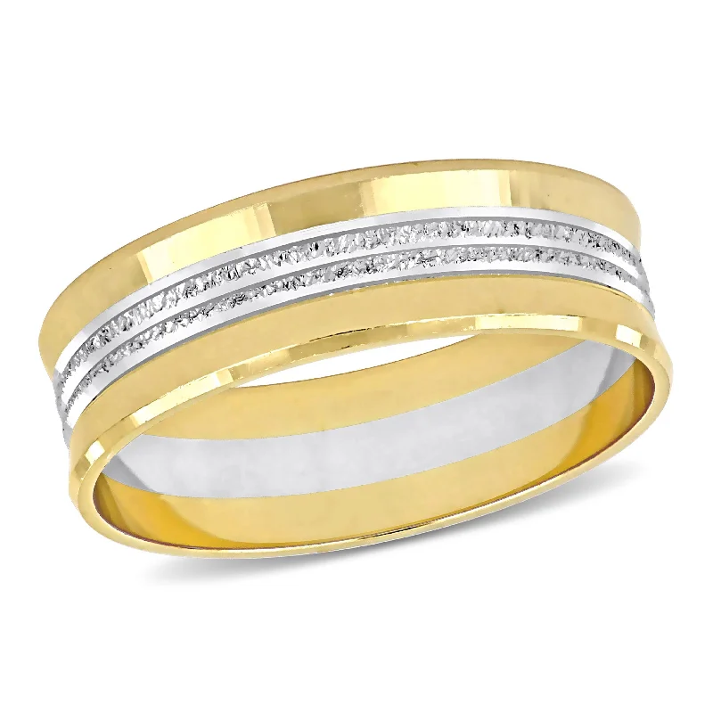 men’s leather ring -Miadora 6mm Center Motif Wedding Band in 14k Two-Tone Yellow and White Gold