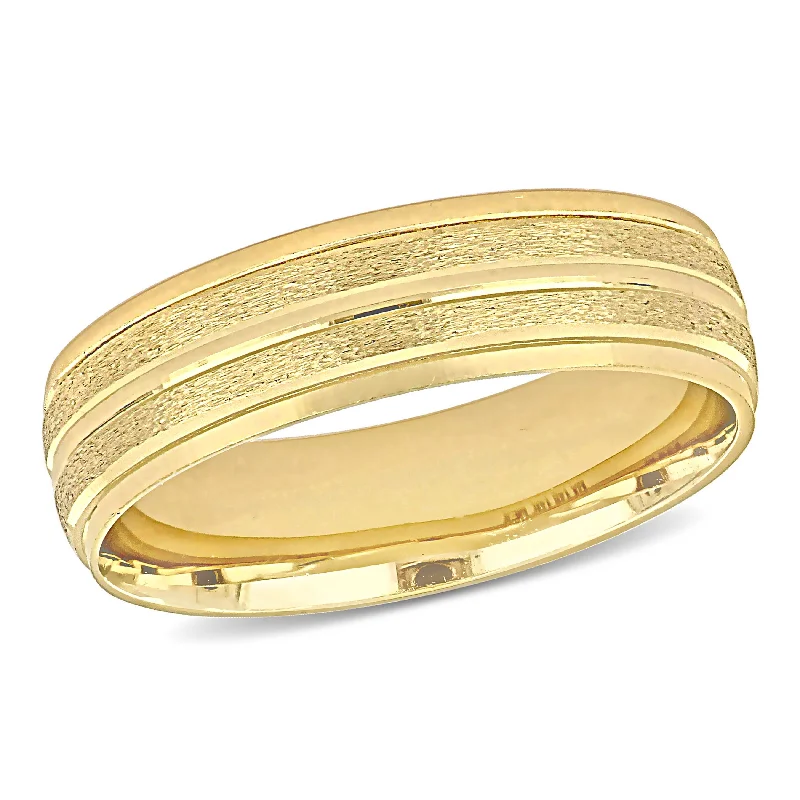 simple band ring for men -Miadora 6mm Double Row Textured Wedding Band in 14k Yellow Gold