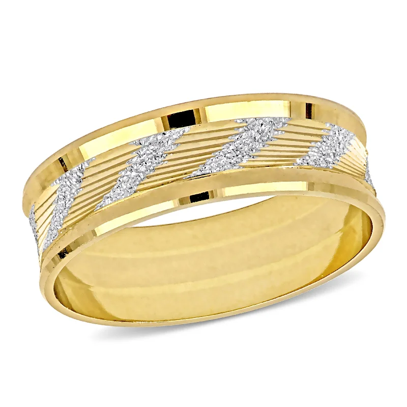 vintage-inspired ring for women -Miadora 6mm Ribbed and Striped Curved Wedding Band in 14k Yellow Gold