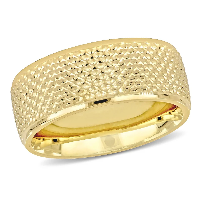 crystal ring for women -Miadora 8mm Geometric Pattern Wedding Band in 14k Yellow Gold