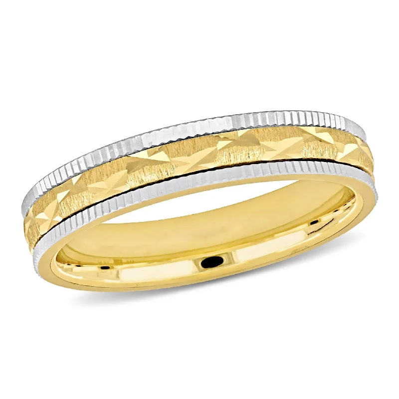 custom engraved wedding band for men -Miadora Brushed and Hammered Finish Wedding Band in Two-Tone 14k Gold