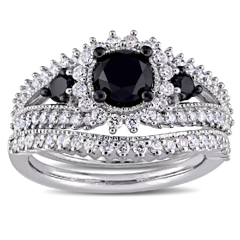 unique engagement ring for women -Miadora Signature Collection 10k White Gold Black Rhodium 2ct TDW Black and White Diamond Split Shan