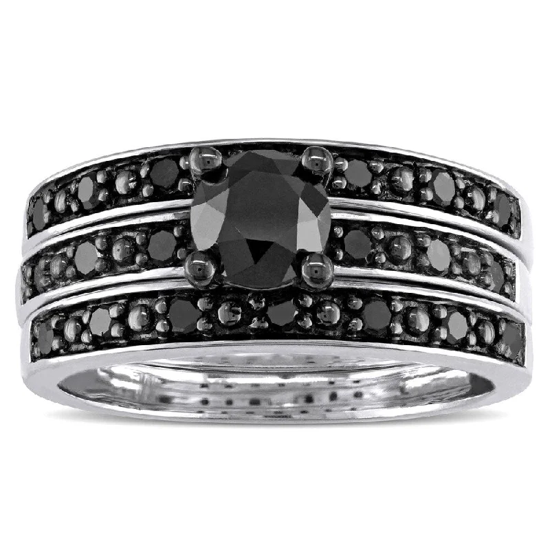 men’s signet ring with engraving -Miadora Sterling Silver 1 1/10ct TDW Black Diamond 3-Piece Bridal Set